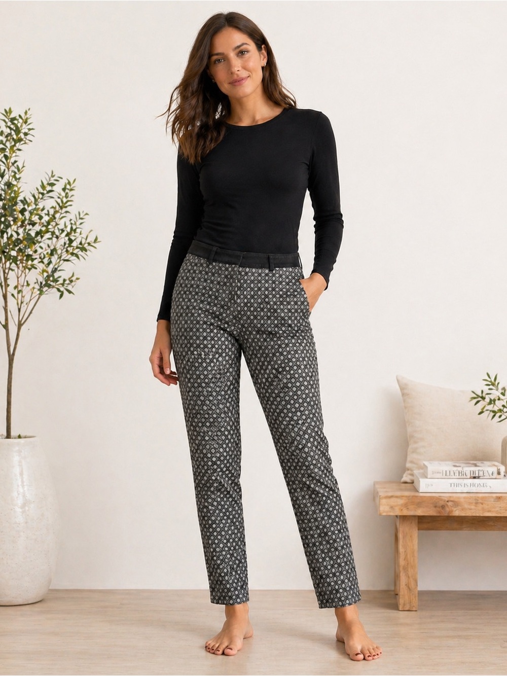 Sandro Black Grey Geo Patterned Dress Pants